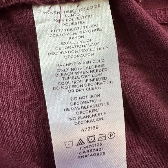 LOFT Top Boho Chic Work Wear Lace Trim Shirred Yoke Long Sleeve Plum Blouse, M - Picture 7 of 7